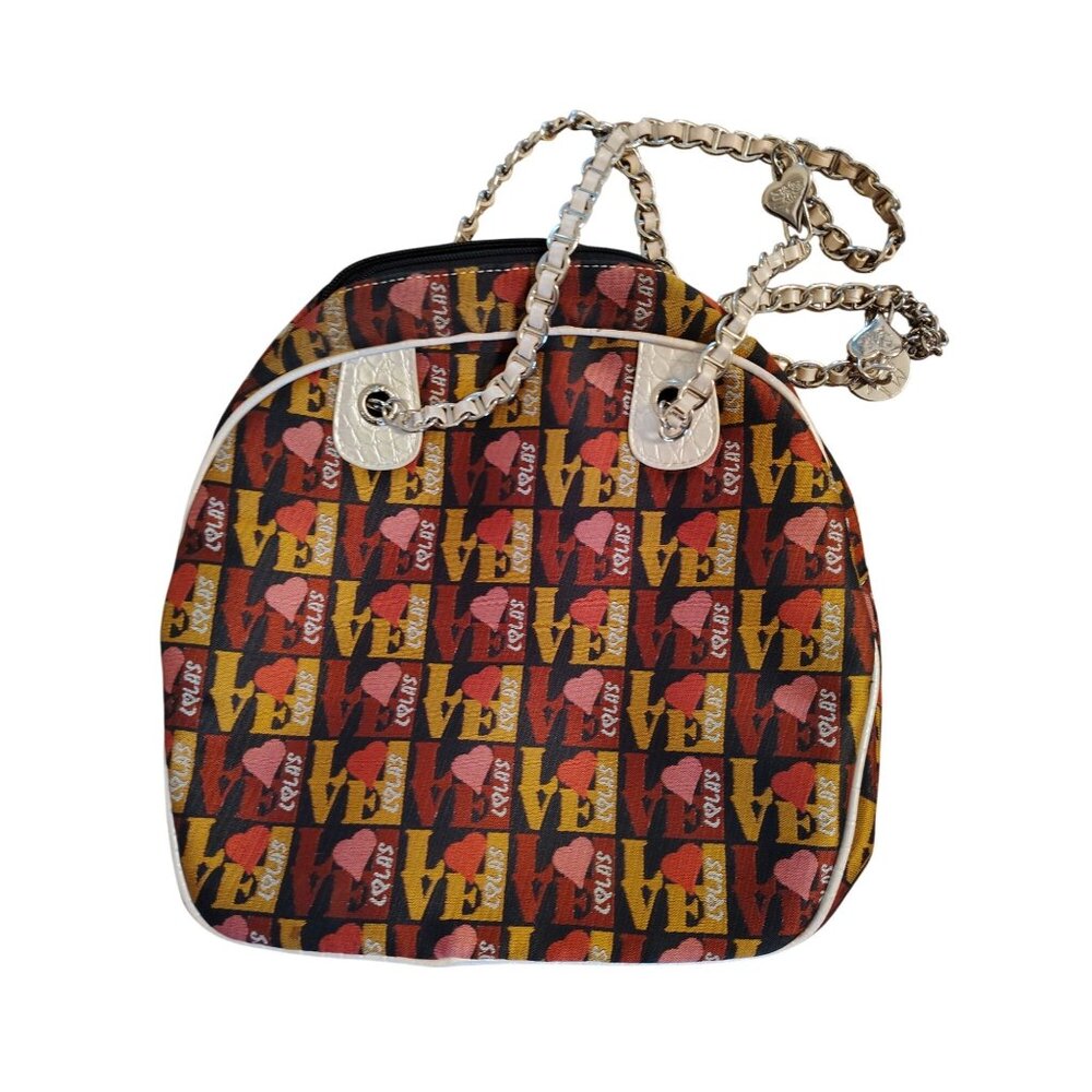 Piero Guidi Hangbag Purse Y2K, Love Heart, Chain Leather Double Handle Zip Close